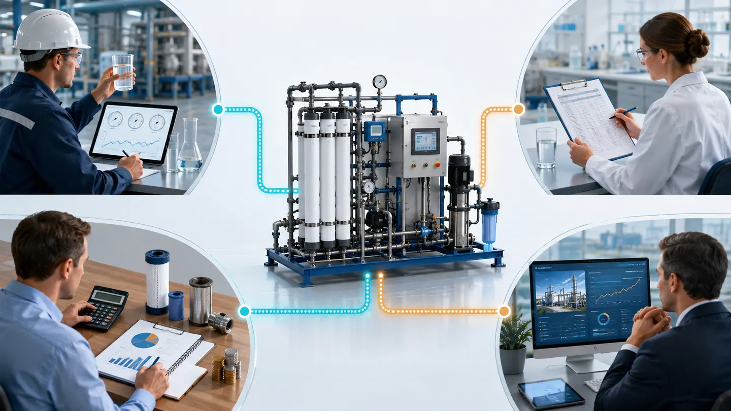 Industrial water treatment system evaluated by engineering, environmental compliance, procurement and management teams