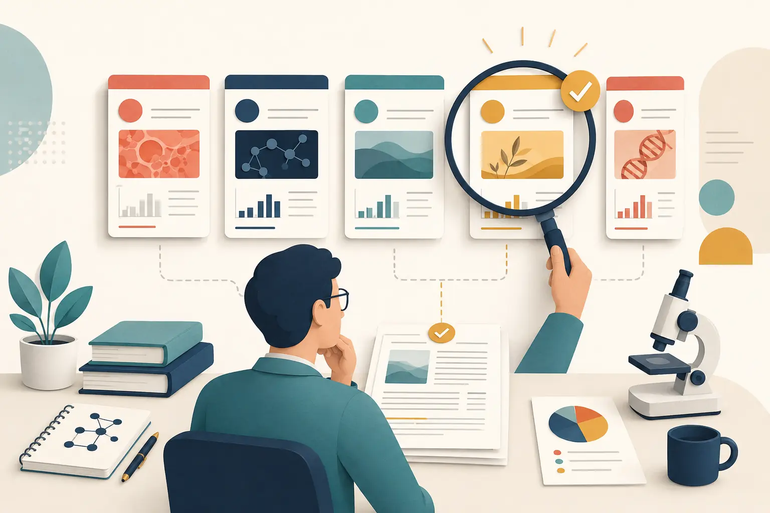 Researcher comparing journal profiles, citation metrics and manuscript scope before selecting a publication venue