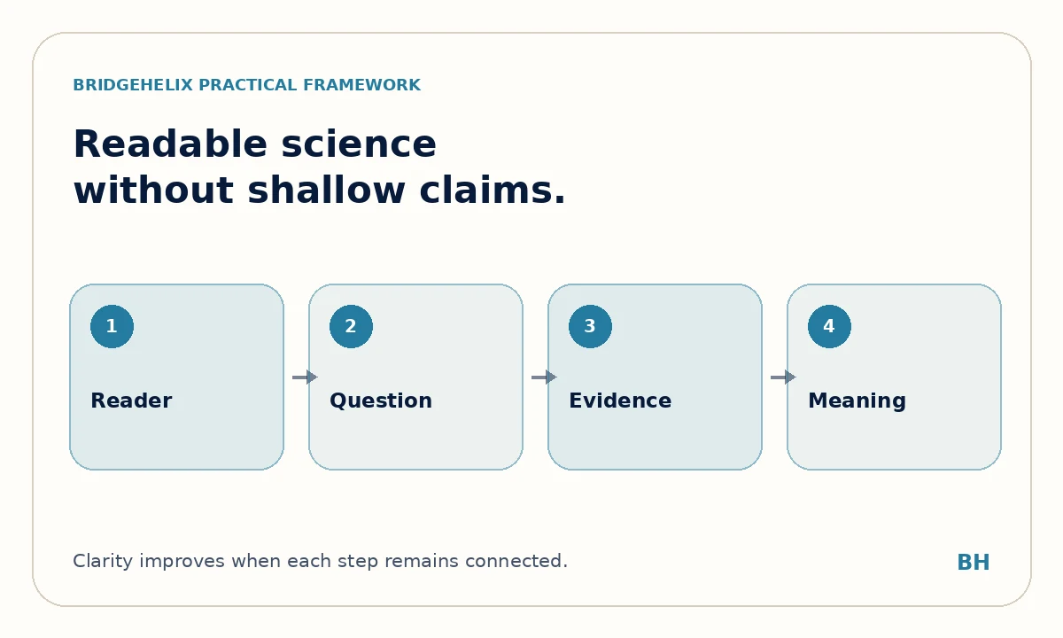 Scientific blog writing framework connecting the reader, question, evidence and meaning