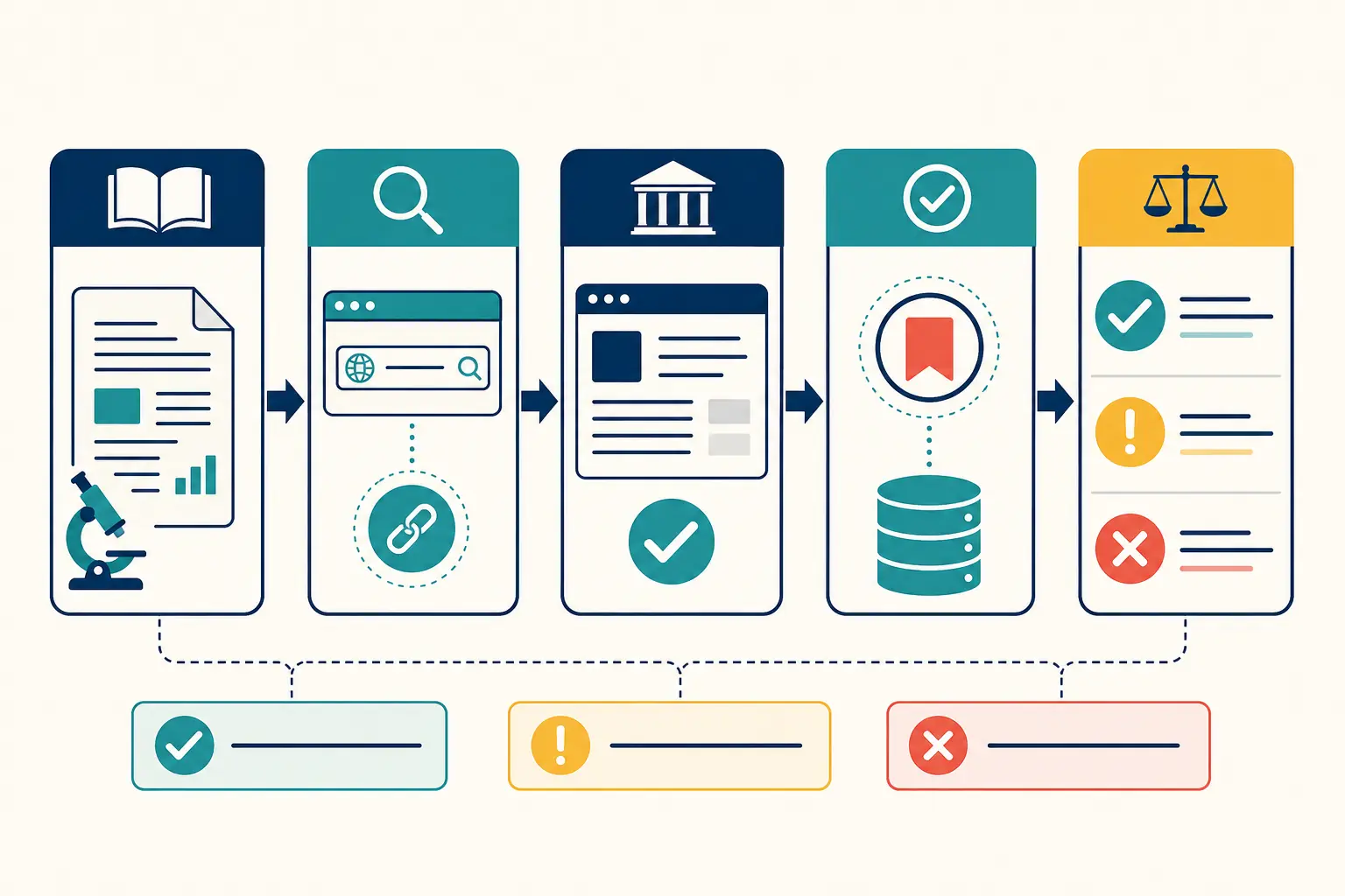Scientific source status workflow from DOI and publisher page to Crossmark, Crossref, Retraction Watch and citation decision