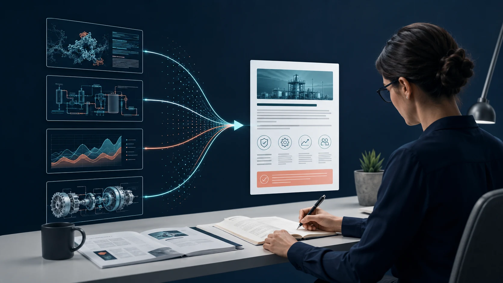Technical writer transforming scientific papers, engineering diagrams and data into a clear B2B article